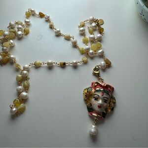 Handcrafted Italian Moor’s Head Yellow Pearl Necklace